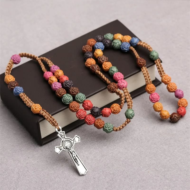 Multicolor Catholic Prayer Rose Beads Rosary