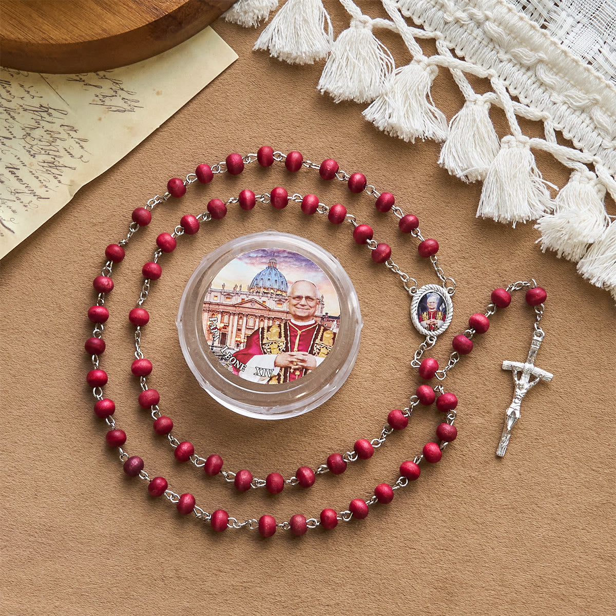 Pope Leo XIV Red Wood Beads Rosary Commemorating: A Spiritual Treasure