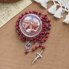 Pope Leo XIV Red Wood Beads Rosary Commemorating: A Spiritual Treasure