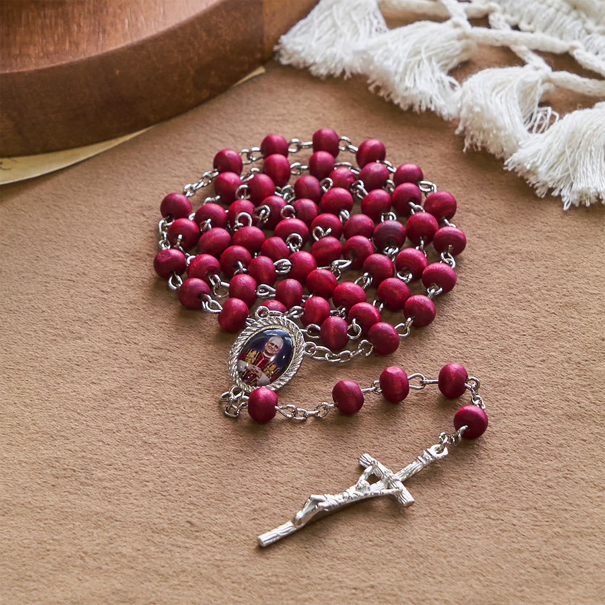 Pope Leo XIV Red Wood Beads Rosary Commemorating: A Spiritual Treasure