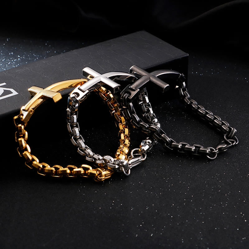 Multicolor Minimalist Cross Bracelet with Sleek Lines and Faithful Soul