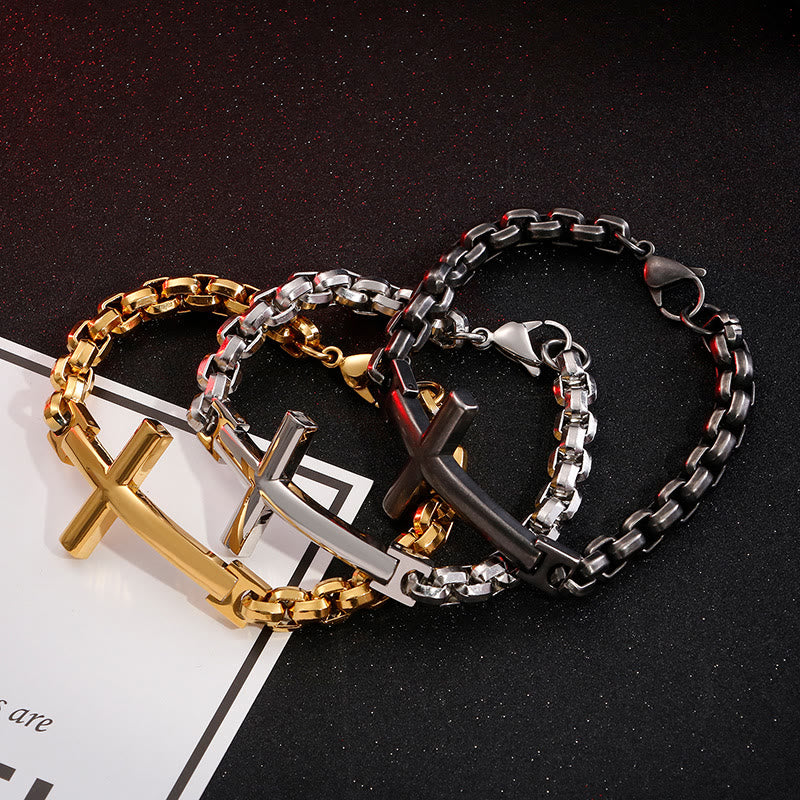 Multicolor Minimalist Cross Bracelet with Sleek Lines and Faithful Soul