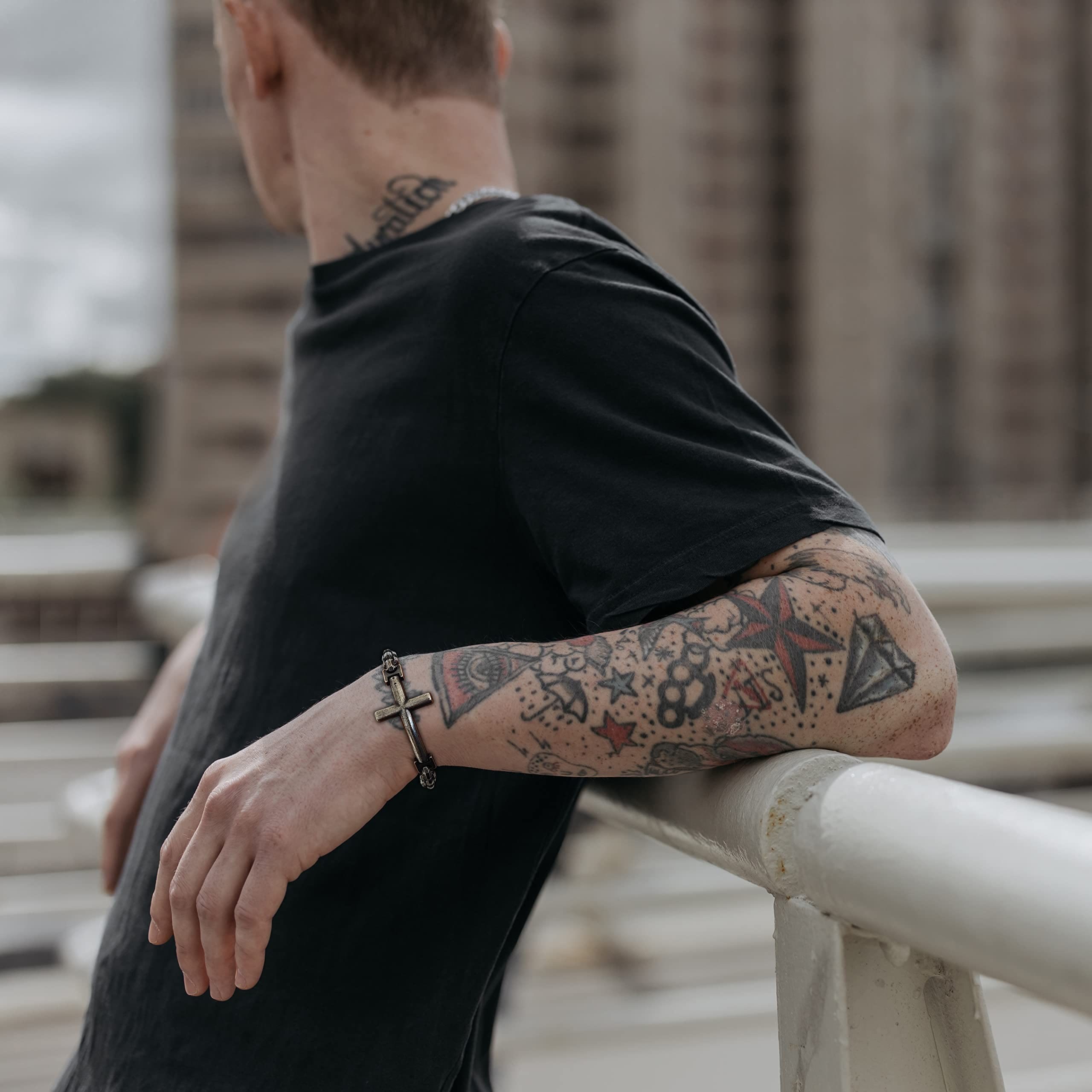 Multicolor Minimalist Cross Bracelet with Sleek Lines and Faithful Soul