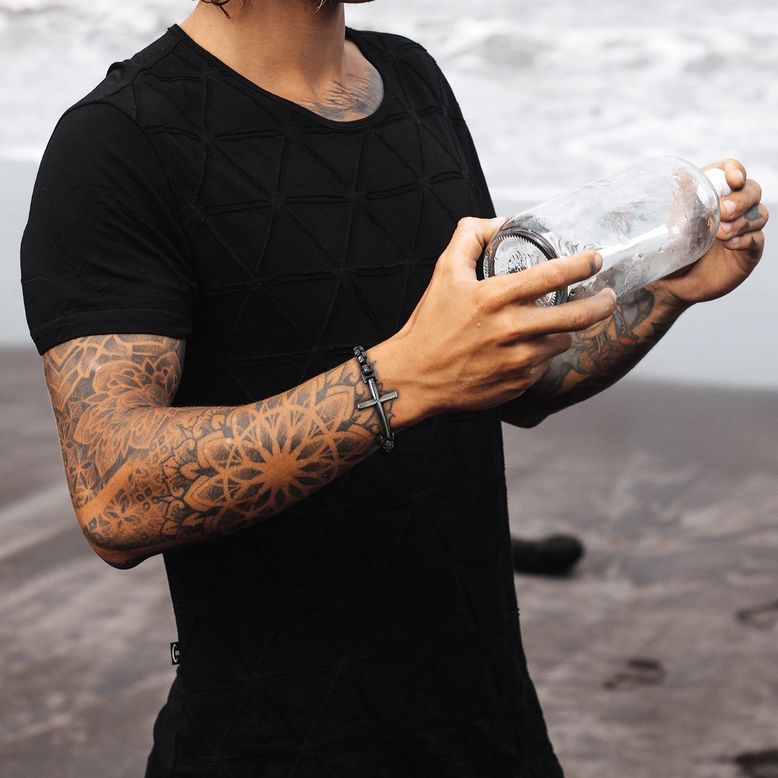 Multicolor Minimalist Cross Bracelet with Sleek Lines and Faithful Soul