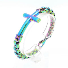 Multicolor Minimalist Cross Bracelet with Sleek Lines and Faithful Soul