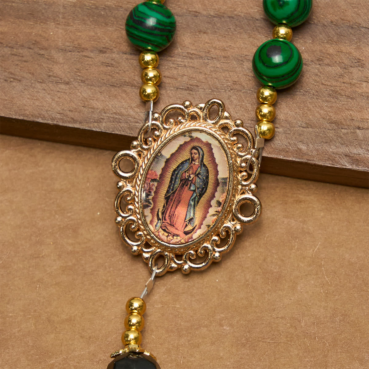 Smooth Green Tiger Eye Rosary with Crucifix & Holy Miraculous Medal