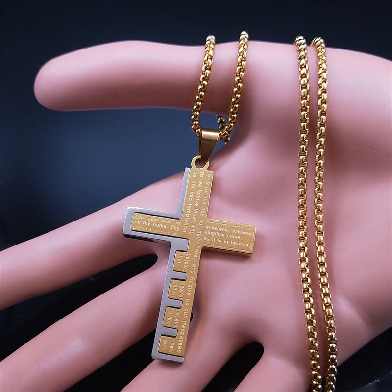 Modern Tri-Color Lord's Prayer Cross Necklace: A Timeless Symbol of Holy