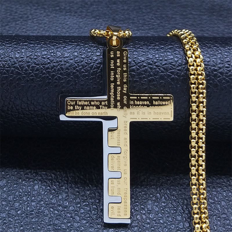 Modern Tri-Color Lord's Prayer Cross Necklace: A Timeless Symbol of Holy