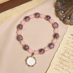 Handmade Rose Quartz Faith Crystal Bracelet with Narce Cameo of Virgin Mary