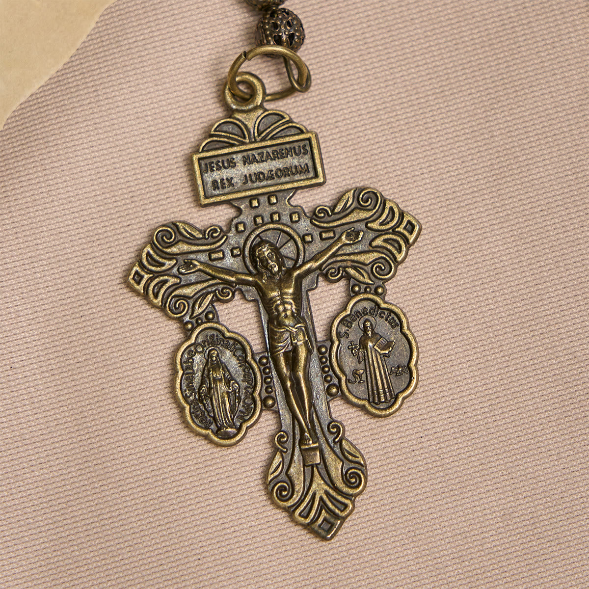 Vintage Obsidian Tiger Eye Beads Rosary with Pardon Crucifix & St. Benedict