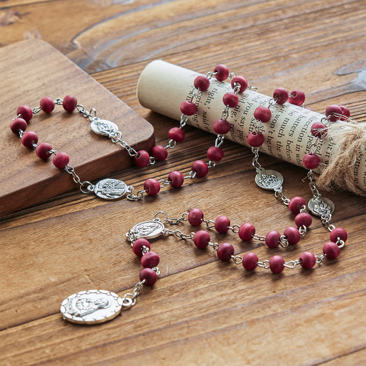 Olive Wood Seven Sorrows Rosary Featuring Our Lady Medal: Divine Devotion in Every Bead