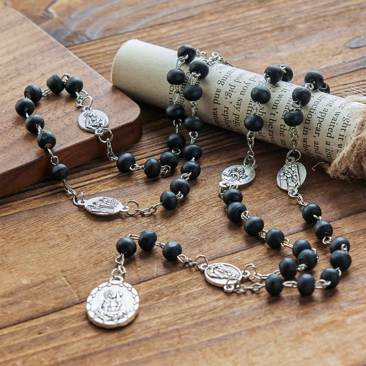 Olive Wood Seven Sorrows Rosary Featuring Our Lady Medal: Divine Devotion in Every Bead