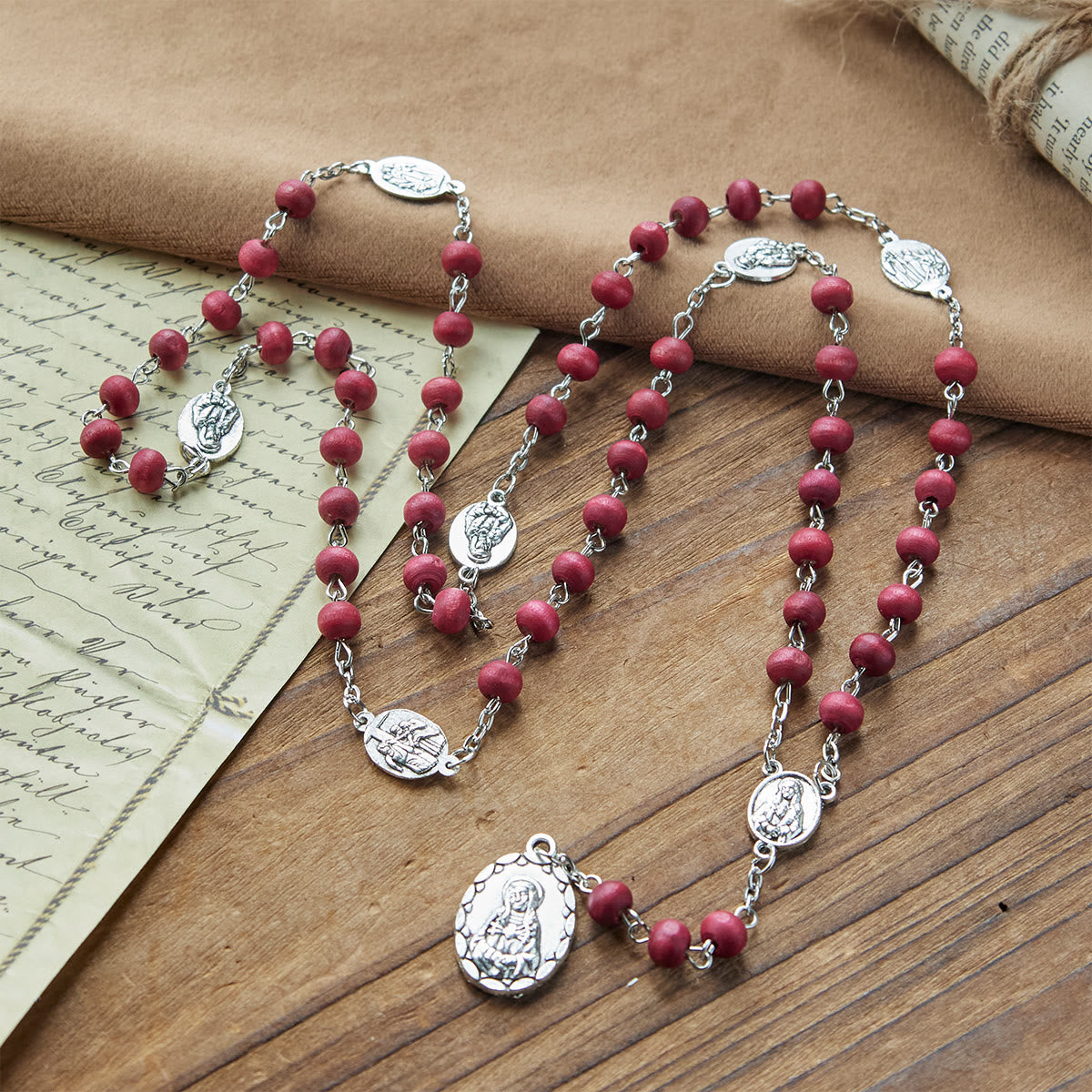 Olive Wood Seven Sorrows Rosary Featuring Our Lady Medal: Divine Devotion in Every Bead