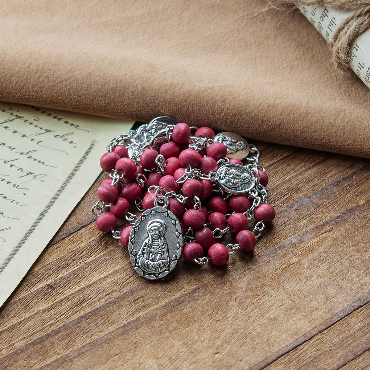 Olive Wood Seven Sorrows Rosary Featuring Our Lady Medal: Divine Devotion in Every Bead