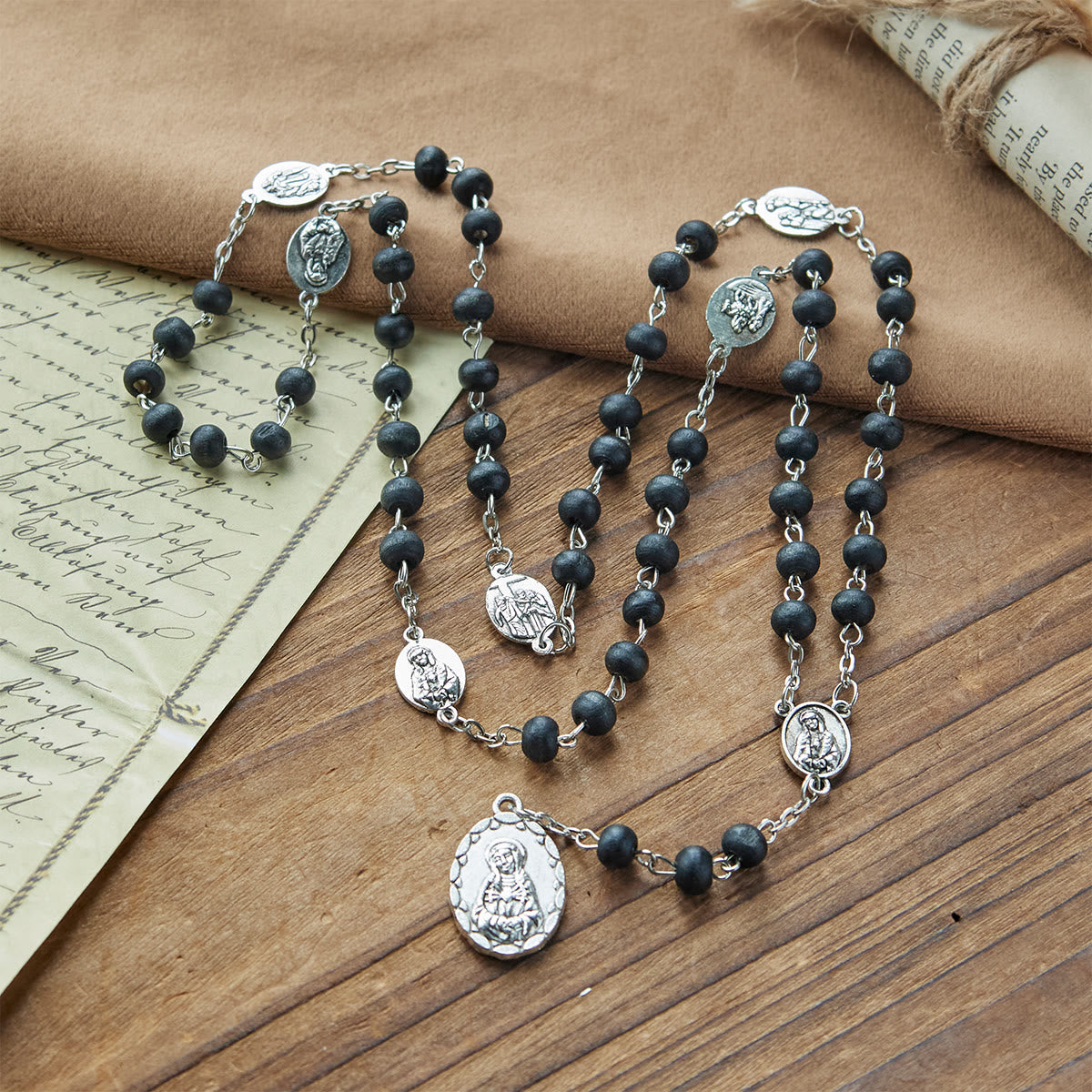 Olive Wood Seven Sorrows Rosary Featuring Our Lady Medal: Divine Devotion in Every Bead