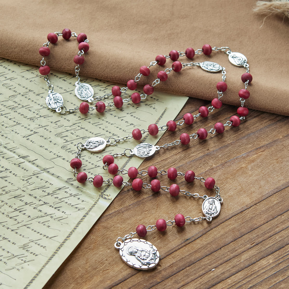Olive Wood Seven Sorrows Rosary Featuring Our Lady Medal: Divine Devotion in Every Bead