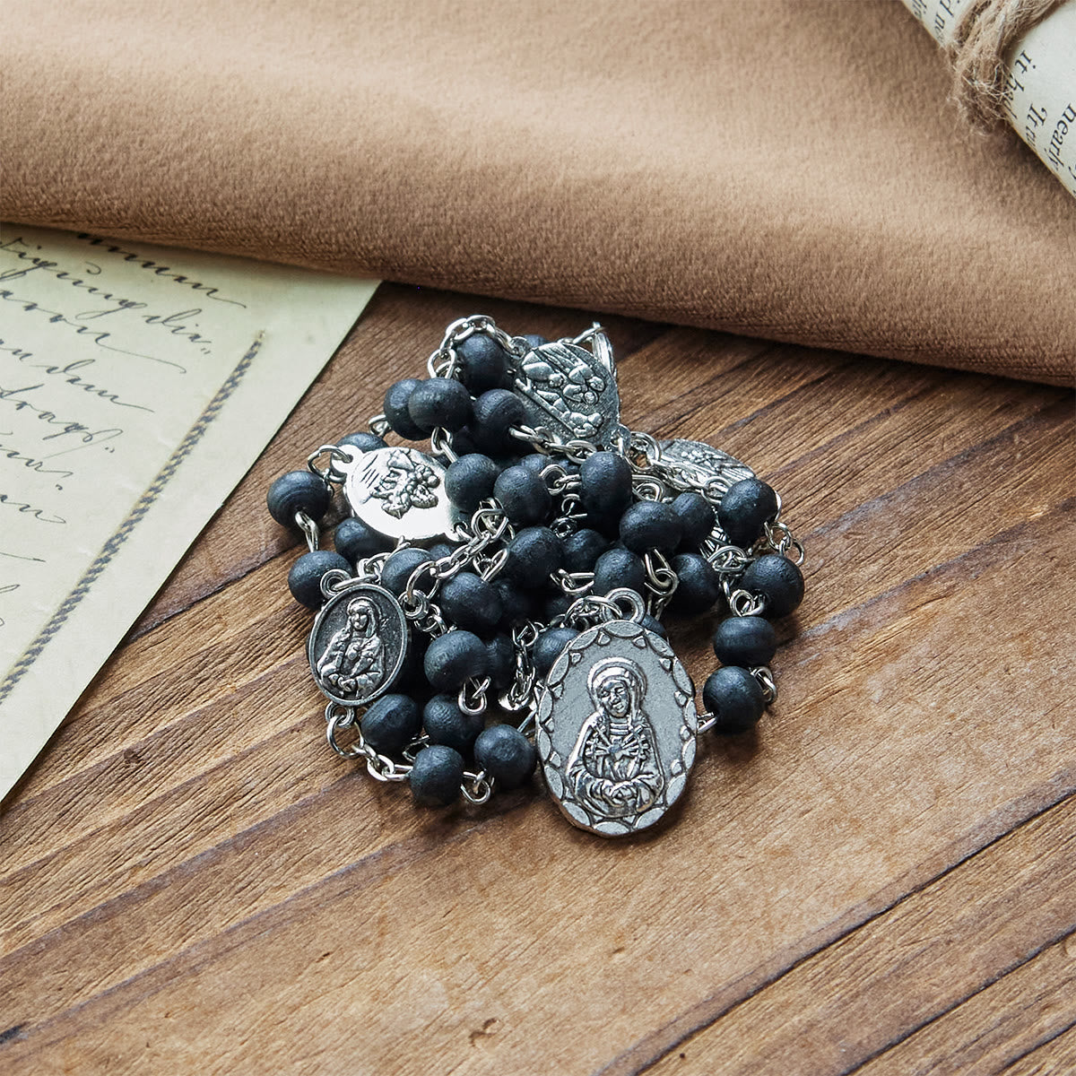 Olive Wood Seven Sorrows Rosary Featuring Our Lady Medal: Divine Devotion in Every Bead