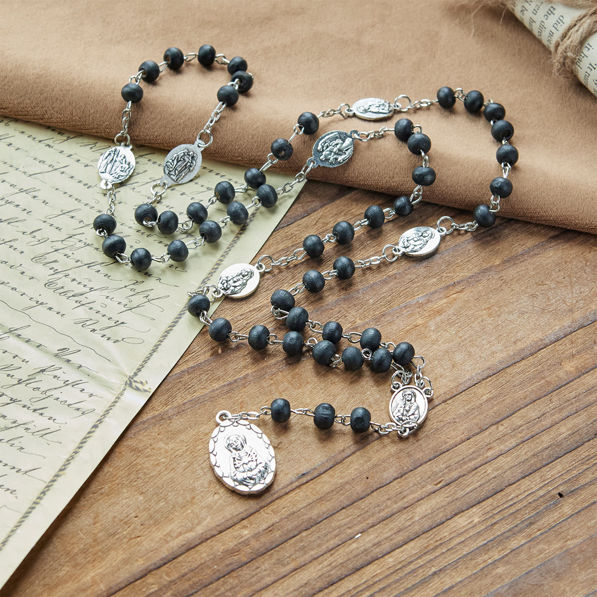 Olive Wood Seven Sorrows Rosary Featuring Our Lady Medal: Divine Devotion in Every Bead