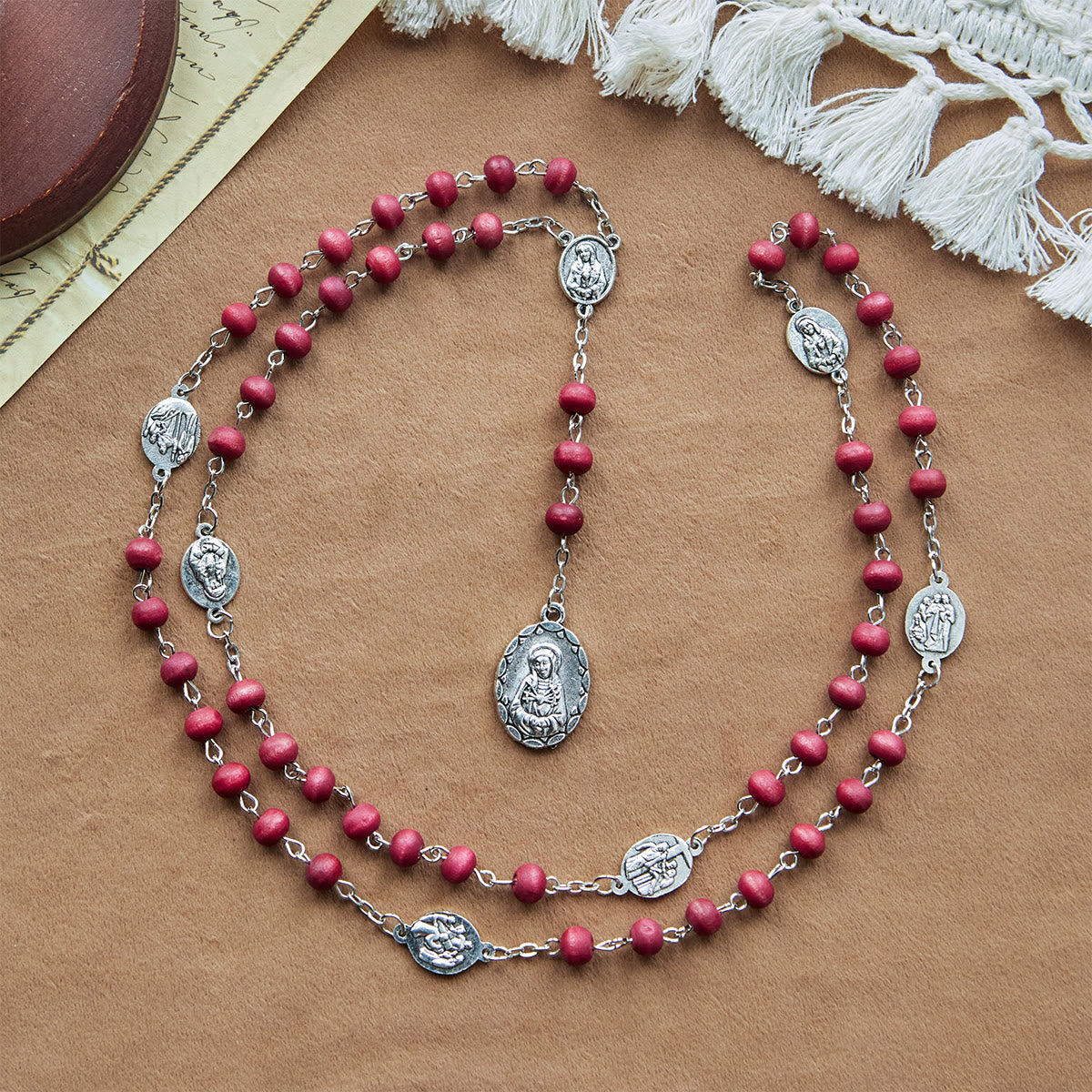 Olive Wood Seven Sorrows Rosary Featuring Our Lady Medal: Divine Devotion in Every Bead