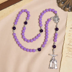 Mystic Purple Matte Rosary Adorned with Crucifix Scene and Miraculous Medal