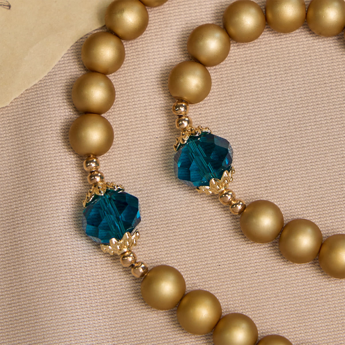 Elegant Matte Golden Pearl Rosary with St. Therese and Crucifix