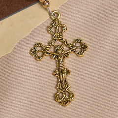 Elegant Matte Golden Pearl Rosary with St. Therese and Crucifix