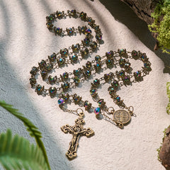 Faithful Hematite Rosary Featuring Bronze Crucifix and Saint Benedict Charm