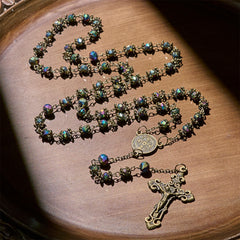 Faithful Hematite Rosary Featuring Bronze Crucifix and Saint Benedict Charm