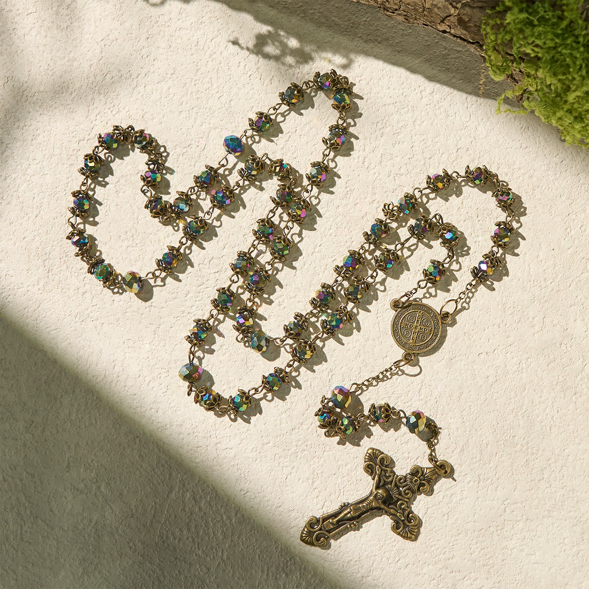 Faithful Hematite Rosary Featuring Bronze Crucifix and Saint Benedict Charm