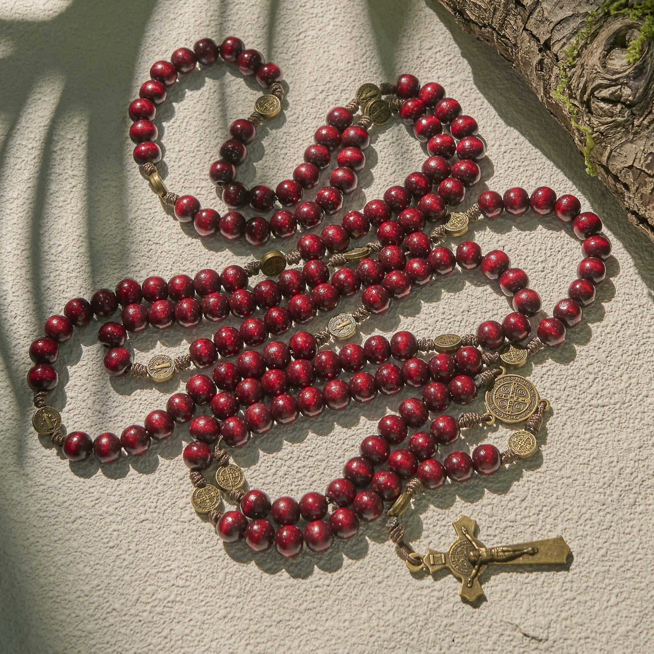 15/20 Decade Olive Wood Rosary with St. Benedict, Crucifix & Waist Chain Design—Divine Devotion in Dual Use