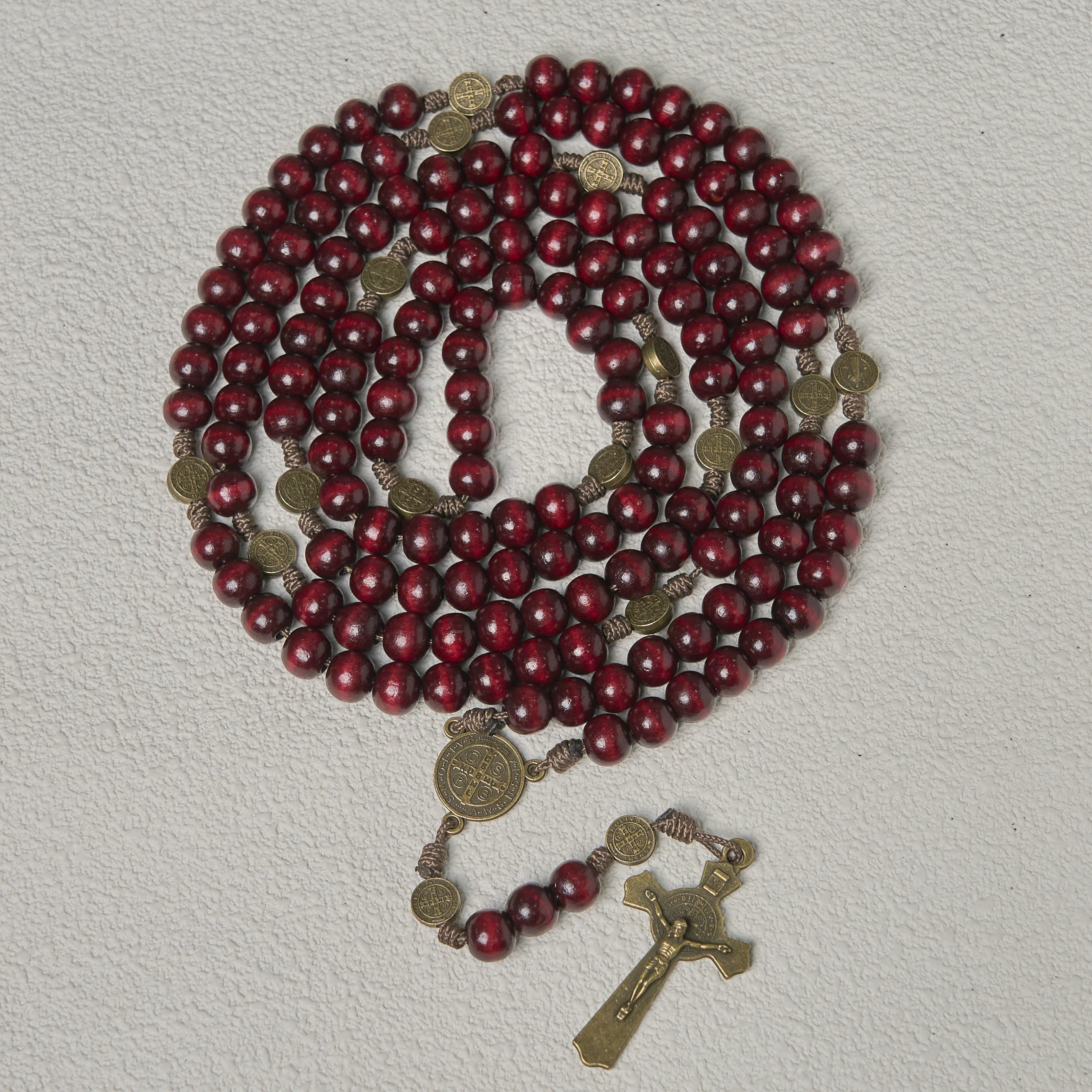 15/20 Decade Olive Wood Rosary with St. Benedict, Crucifix & Waist Chain Design—Divine Devotion in Dual Use