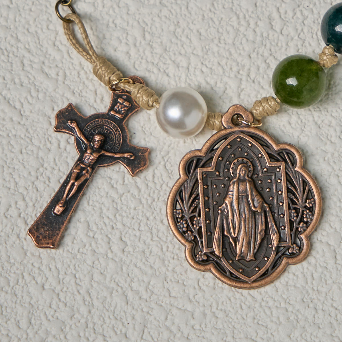 10mm Natural Tourmaline Agate Bracelets with Miraculous Medal & Crucifix