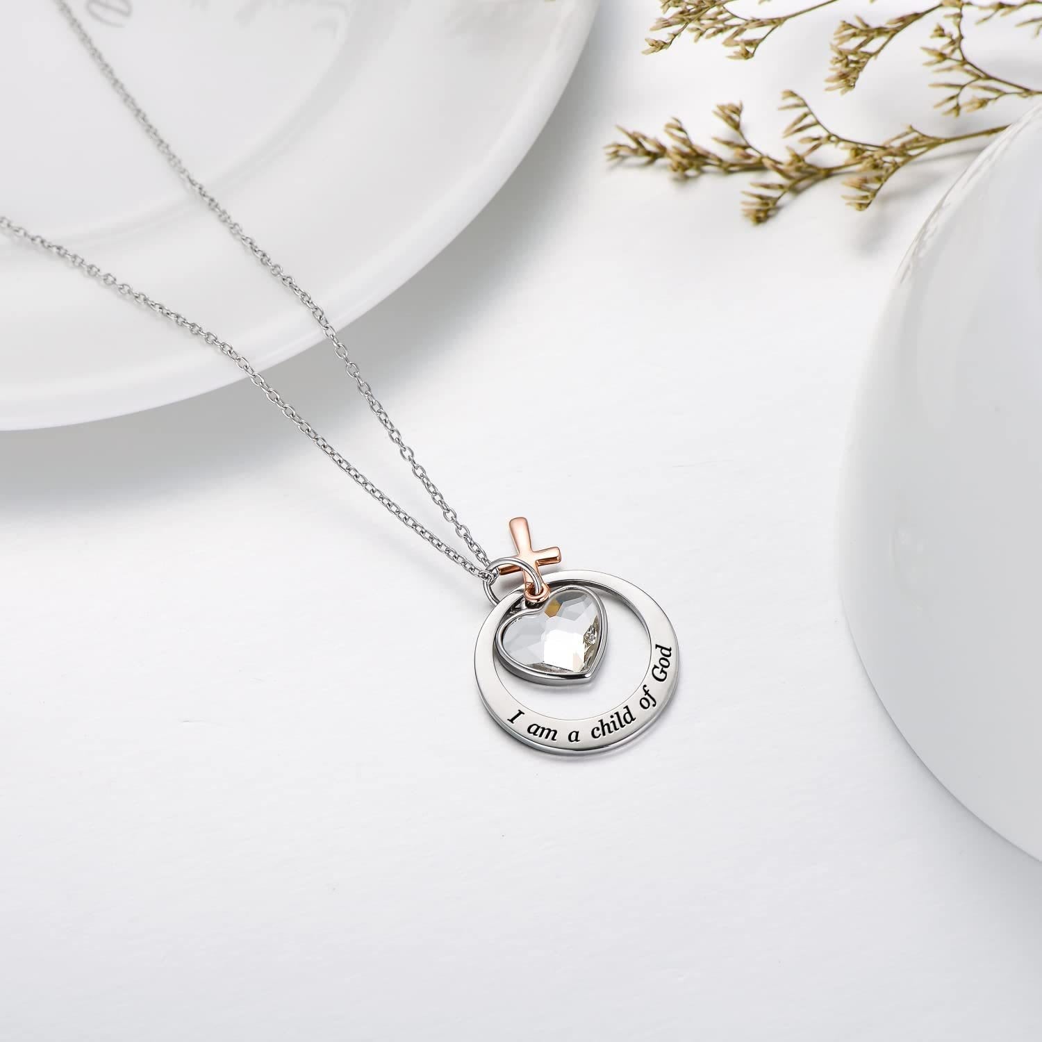 With God All Things Are Possible Heart Cross Mustard Seed Pendant Necklace