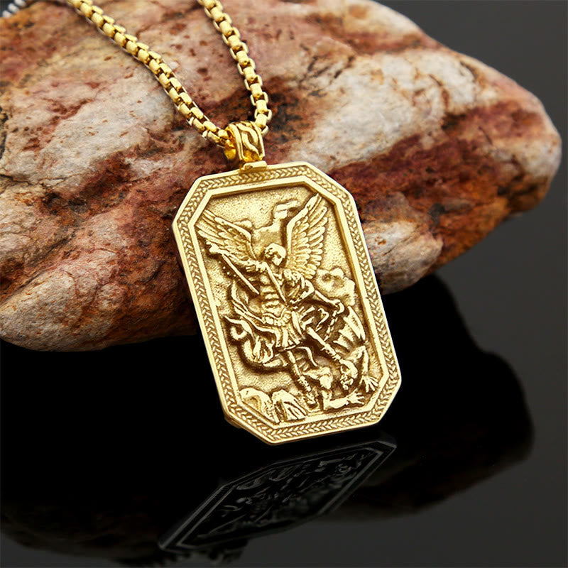 Classic Style St. Michael the Archangel Protection Stainless Steel Pendant Necklace