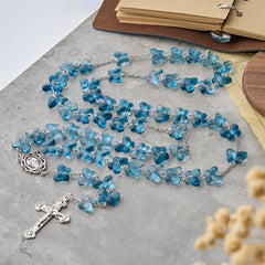 Wings of Devotion Shimmering Blue Butterfly Prayer Rosary with Miraculous Medal