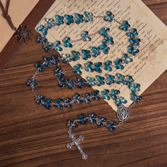 Wings of Devotion Shimmering Blue Butterfly Prayer Rosary with Miraculous Medal