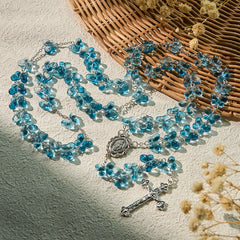 Wings of Devotion Shimmering Blue Butterfly Prayer Rosary with Miraculous Medal