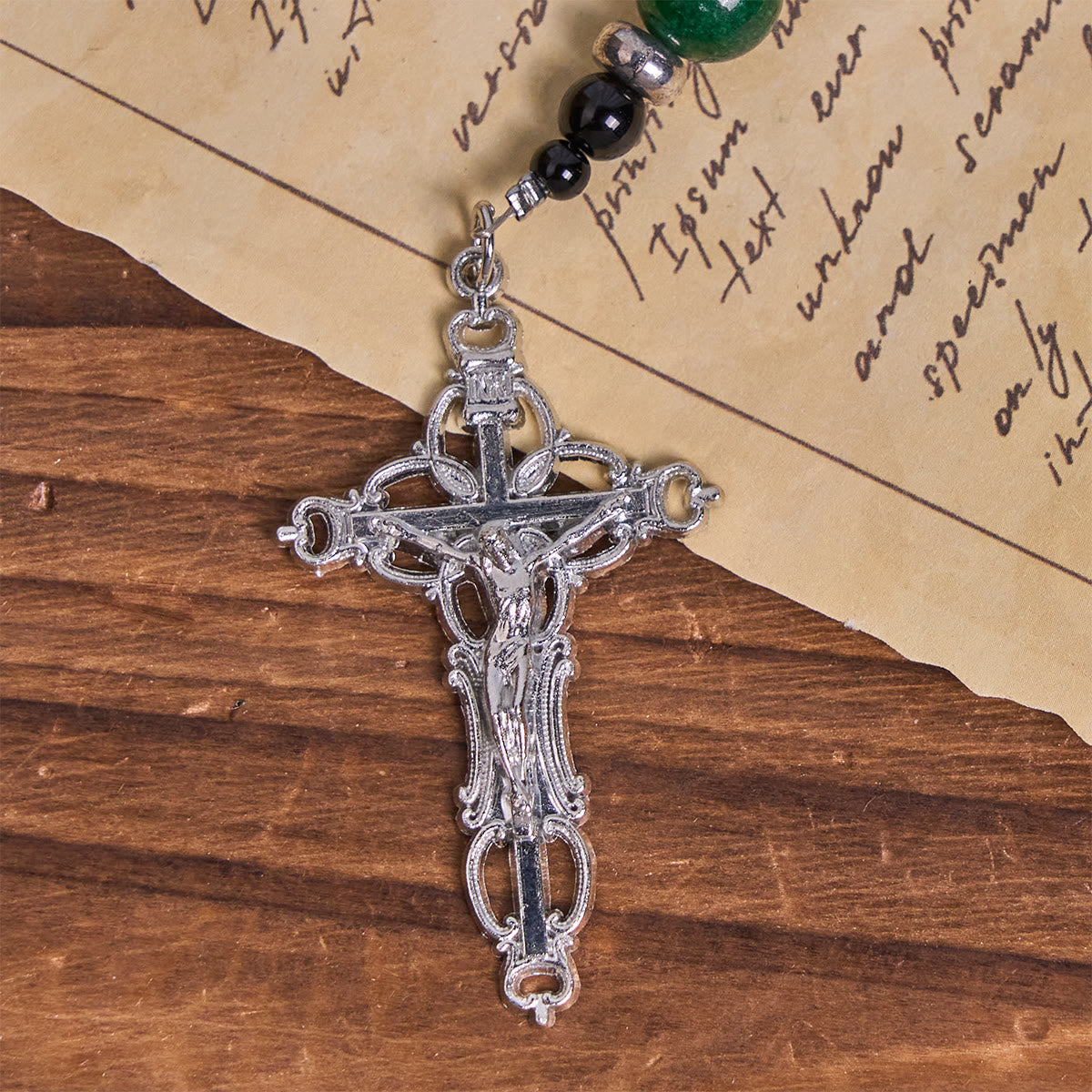 St. Benedict & Crucifix of 8mm Obsidian & Jade Bead Rosary - Faith and Sacred Connection
