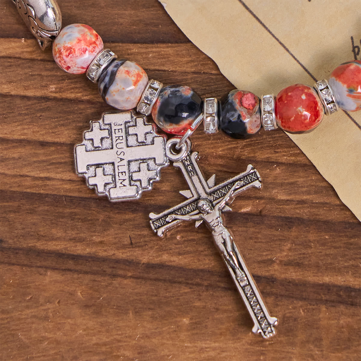 Unique Memorial Marbling Agate Beads with Calico Cat Pray Bracelet, Animal Rosary