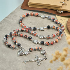 Unique Memorial Marbling Agate Beads with Calico Cat Pray Bracelet, Animal Rosary
