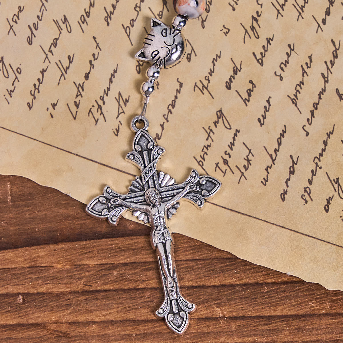 Unique Memorial Marbling Agate Beads with Calico Cat Pray Bracelet, Animal Rosary