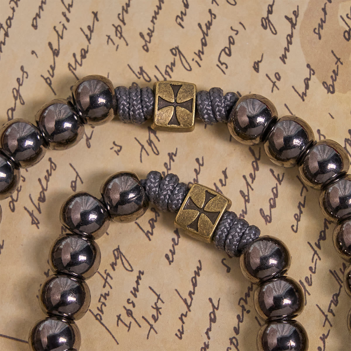 Miraculous Medal & Crucifix of 8 mm Round Silver Black Gallstone Nylon Cord Rosary