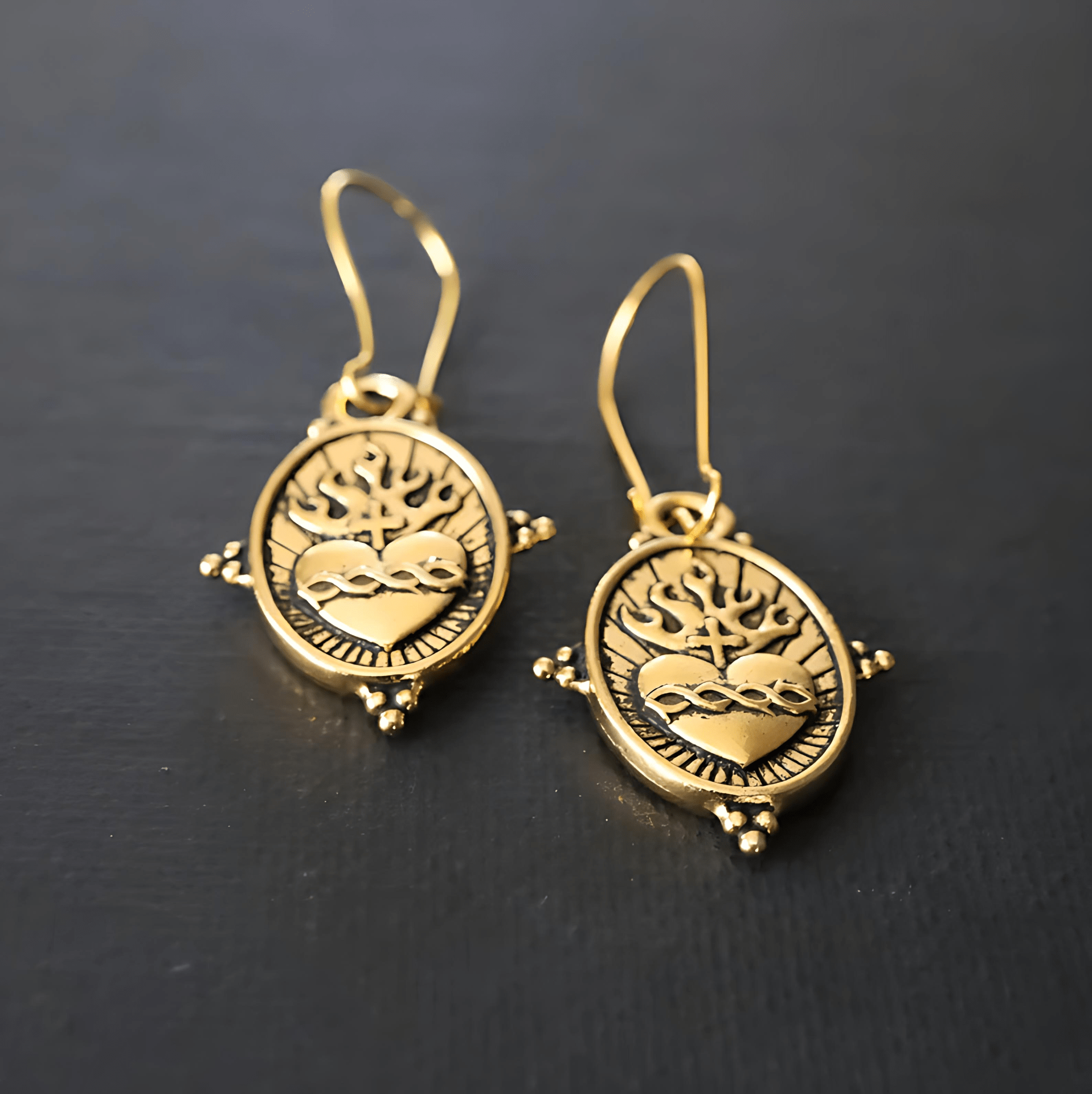 Vintage Style Sacred Heart Dangle Earrings: Faith & Devotion Jewelry