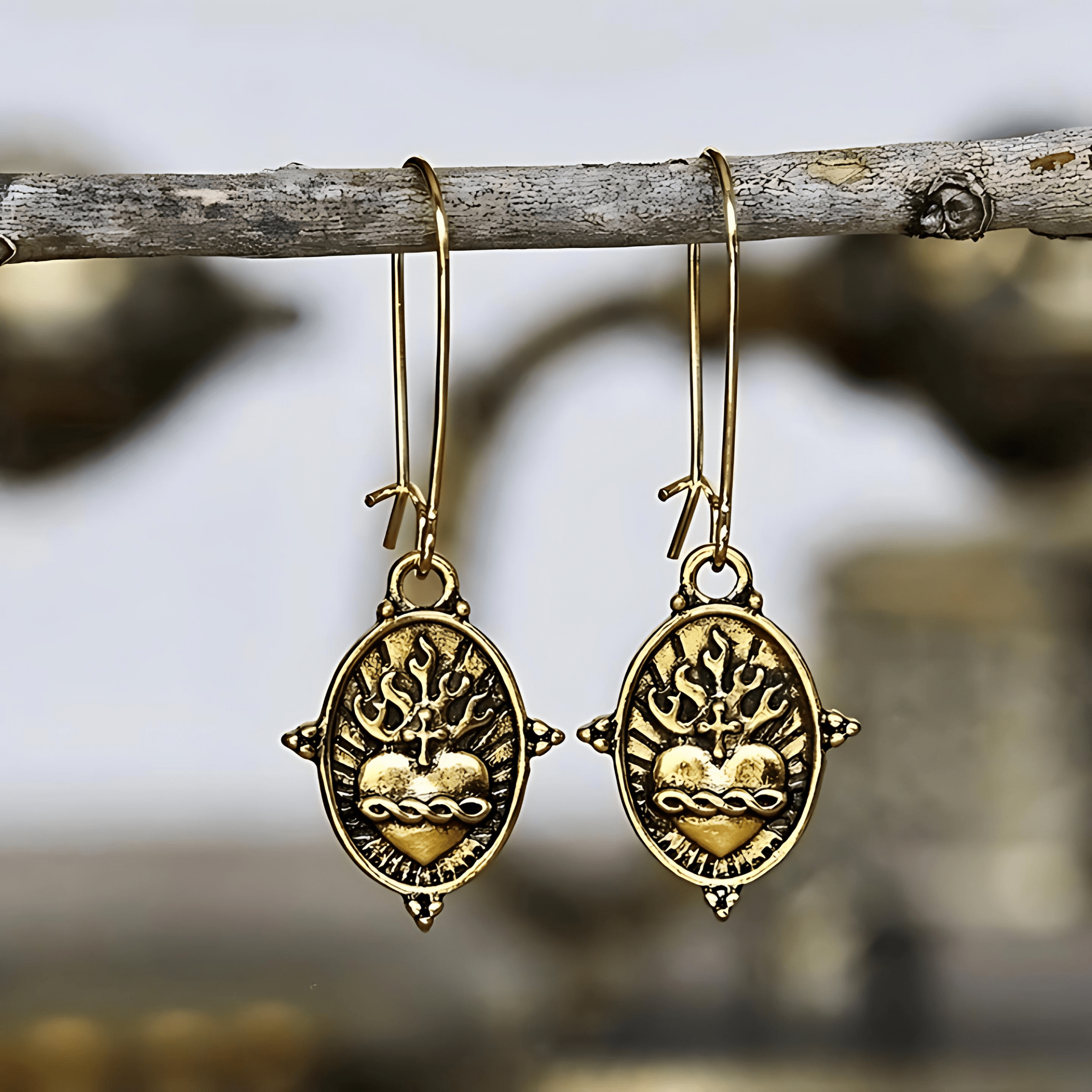 Vintage Style Sacred Heart Dangle Earrings: Faith & Devotion Jewelry