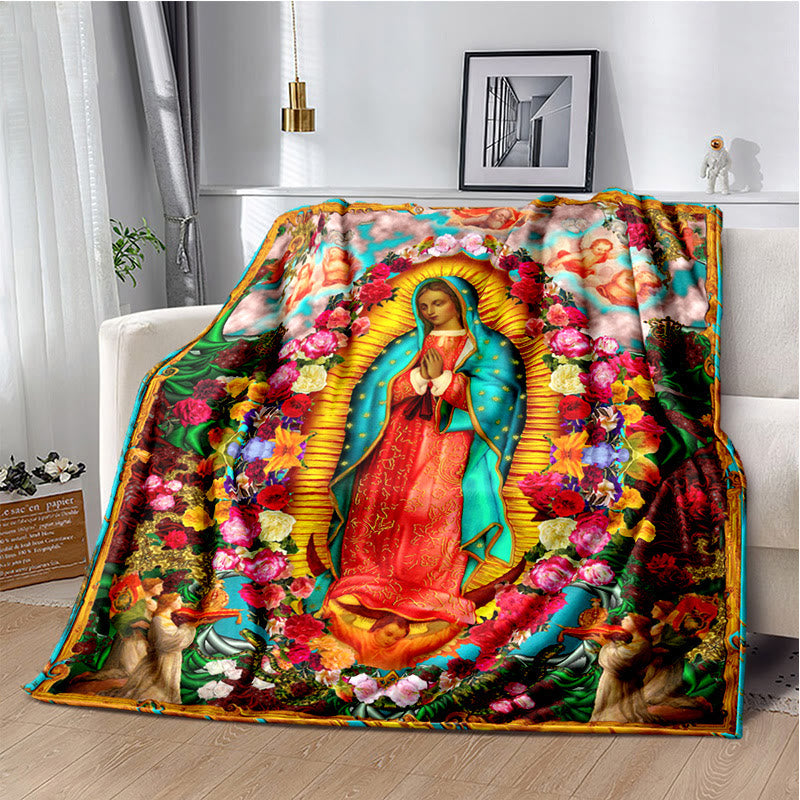 Colored Style Our Lady of Guadalupe Flannel Blanket: Cozy Faith for Bedroom & Sofa