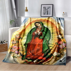 Colored Style Our Lady of Guadalupe Flannel Blanket: Cozy Faith for Bedroom & Sofa