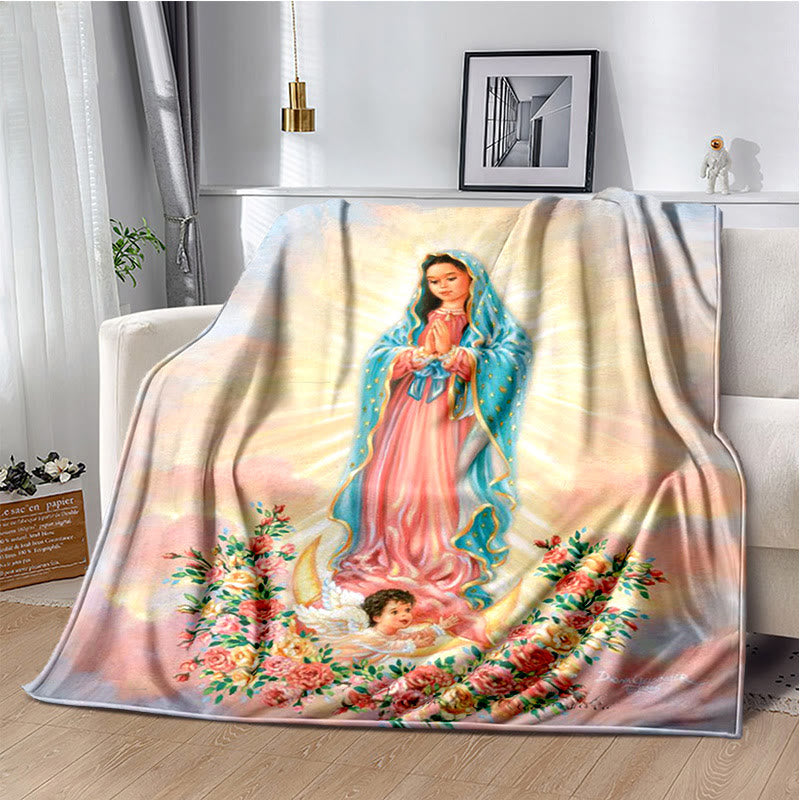 Colored Style Our Lady of Guadalupe Flannel Blanket: Cozy Faith for Bedroom & Sofa