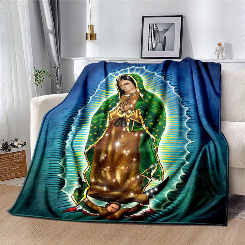 Colored Style Our Lady of Guadalupe Flannel Blanket: Cozy Faith for Bedroom & Sofa