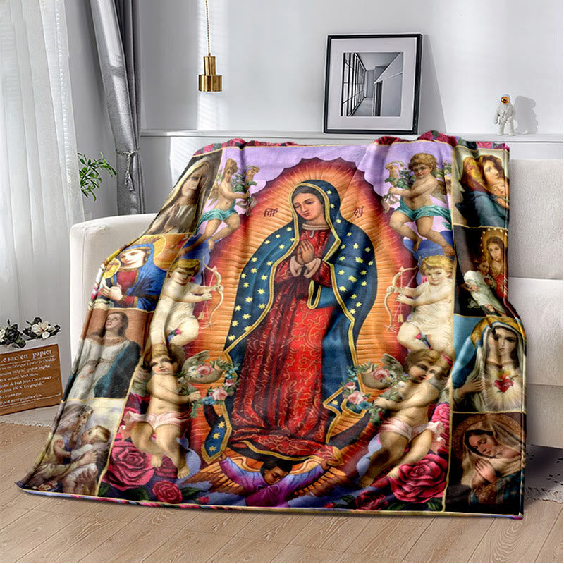 Colored Style Our Lady of Guadalupe Flannel Blanket: Cozy Faith for Bedroom & Sofa