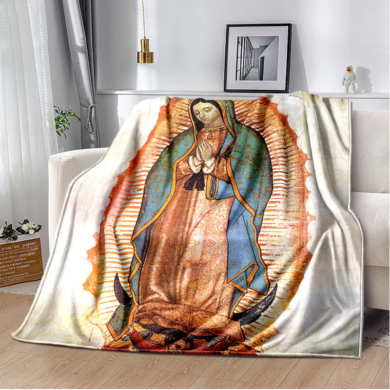 Colored Style Our Lady of Guadalupe Flannel Blanket: Cozy Faith for Bedroom & Sofa